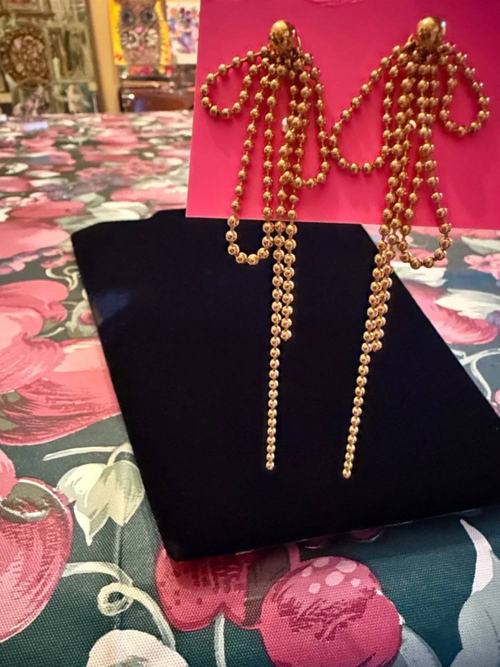 Gold Dangle Chain Ball Earrings - Women Jewelry - Picture 2 of 3